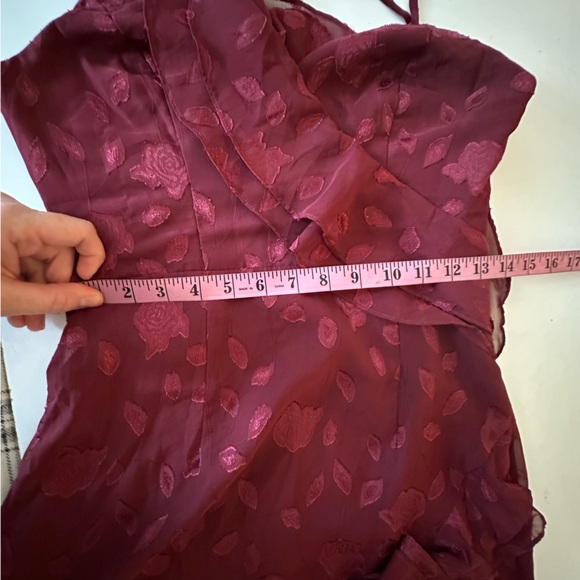 Lulus Burgundy Forever Be Floral Jacquard Ruffled Asymmetrical Maxi Dress NWOT S - Picture 16 of 16